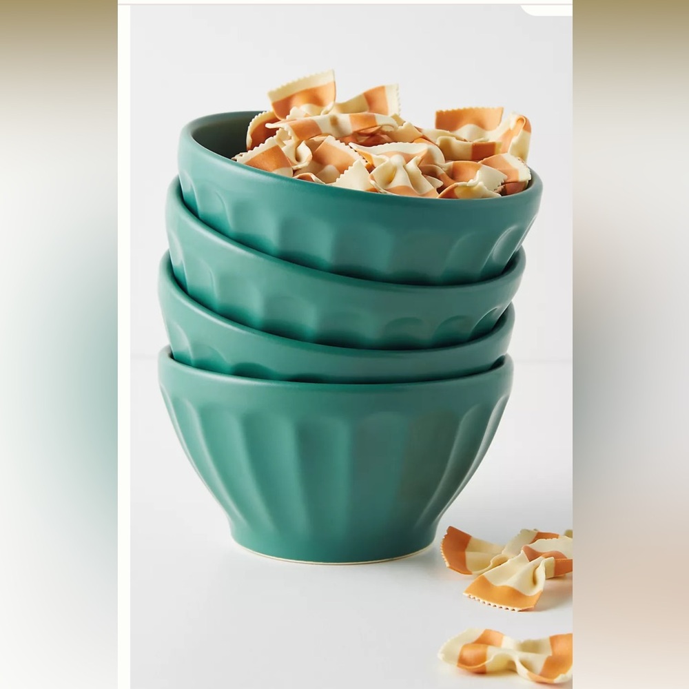 Anthropologie Blue Bakeware Bowls with Ribbed Design
